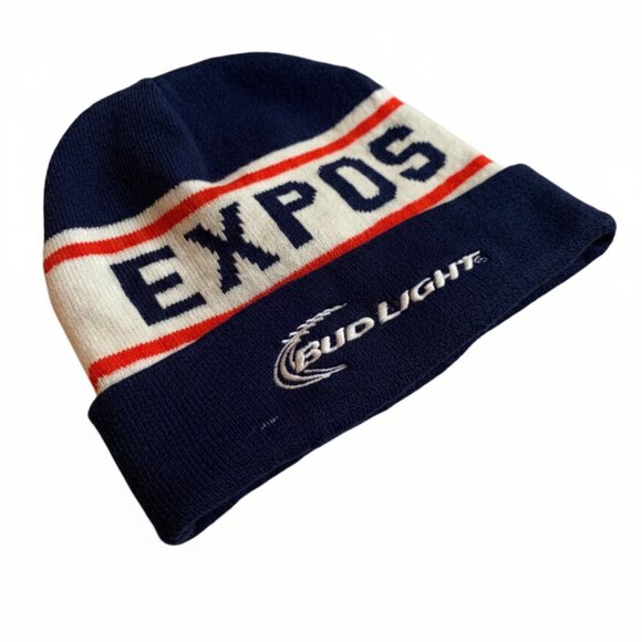 VINTAGE - Montreal Expos Knit Beanie • Winter Hat - Navy and Red - Picture 2 of 8
